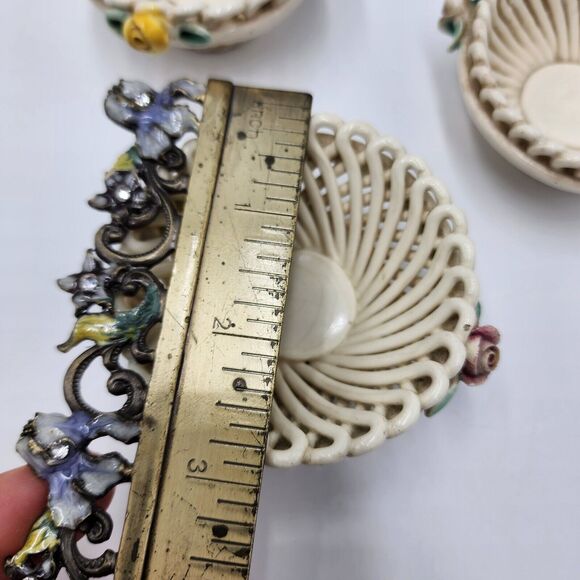 Vintage Set 4 Levante Lattice Baskets Pink Yellow Flower Made In Italy Porcelain - Picture 6 of 8